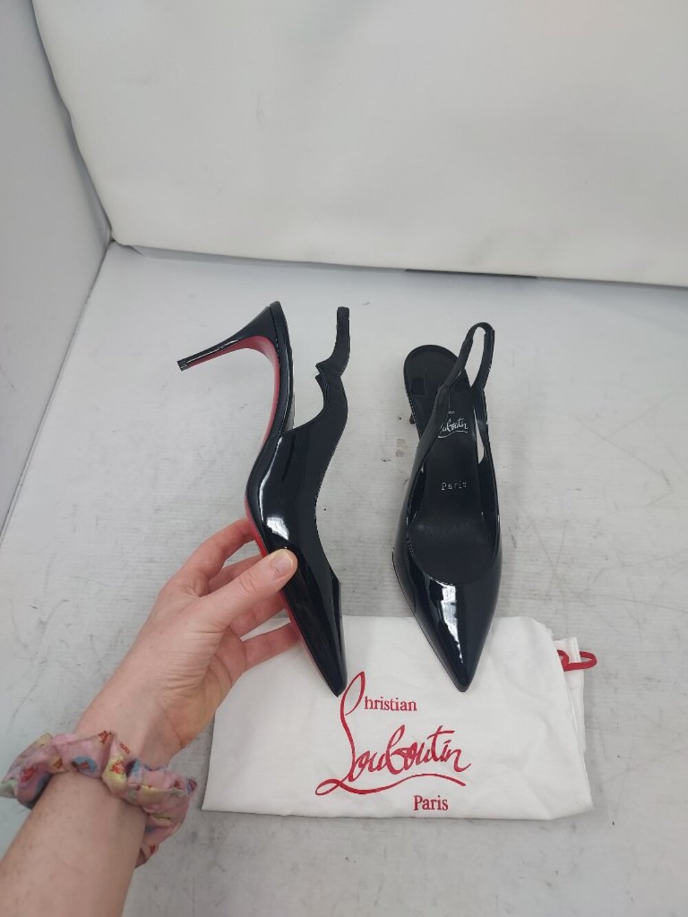 Christian Louboutin Black Patent Hot Chick Slingback Pump